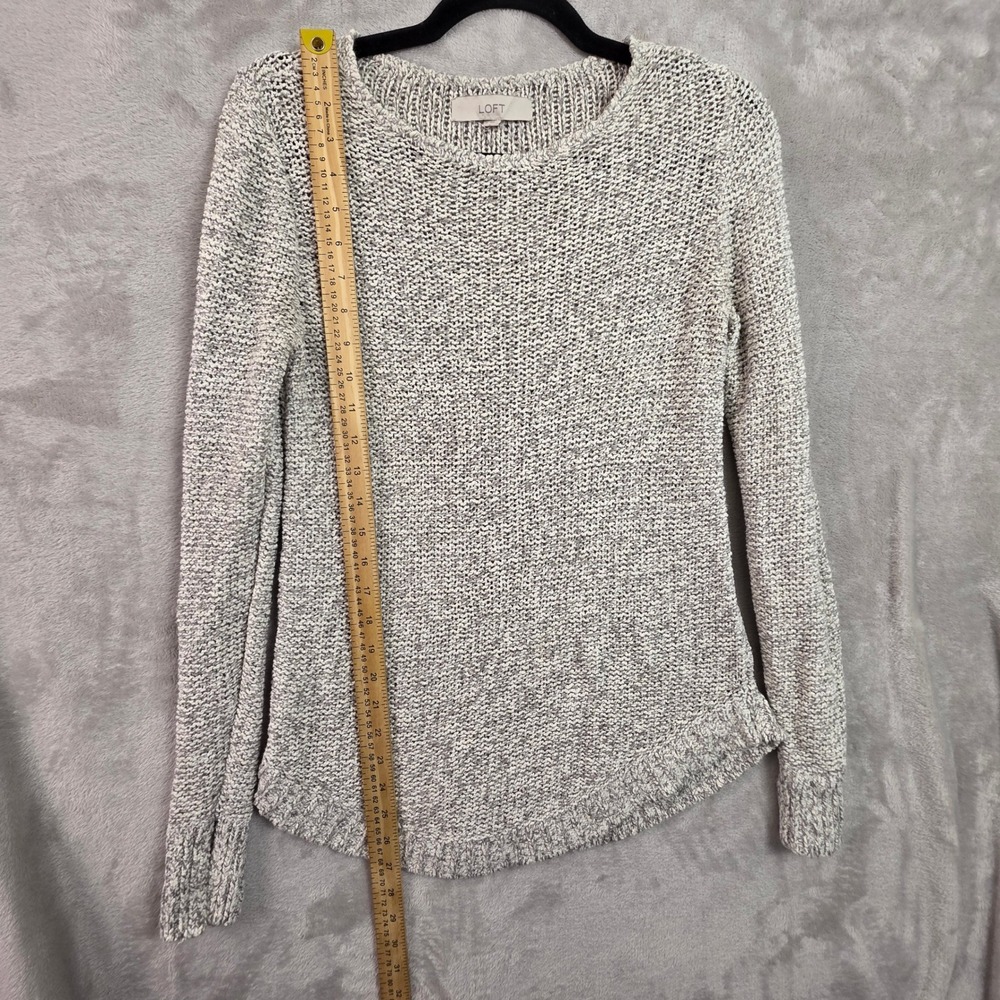 LOFT Gray Marled Knit Crew Neck Sweater Curved Hem Small 440282